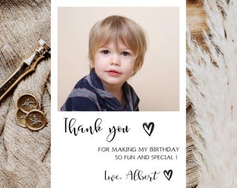 Minimalist Photo Thank You Card, Modern Birthday Favor (Fully Editable, Instant Download)