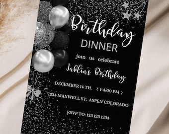 Black Tie Geburtstagseinladung, Diamanten, Neon Schriften (Digitale eCard)