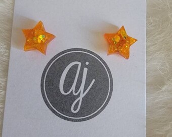 Yellow gold glitter star earrings RTS, stocking stuffer