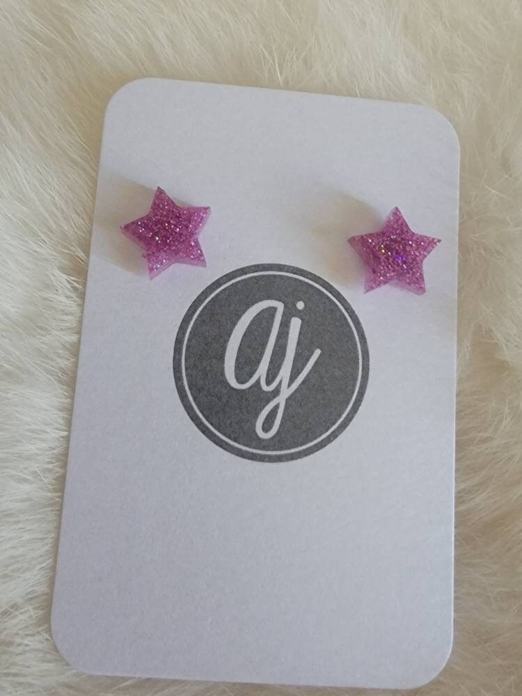 Lavender star glitter earrings,  RTS, purple, stocking stuffer