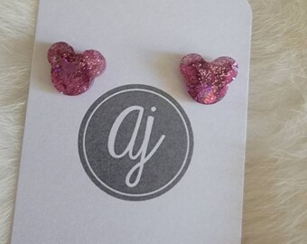 Rose gold mouse earrings RTS, glitter, stocking stuffer