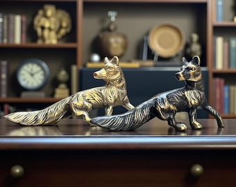 Handcrafted Solid Brass Fox Figurine – Vintage Rustic Home Decor, Artisan Animal Sculpture, Unique Gift for Fox Lovers & Collectors