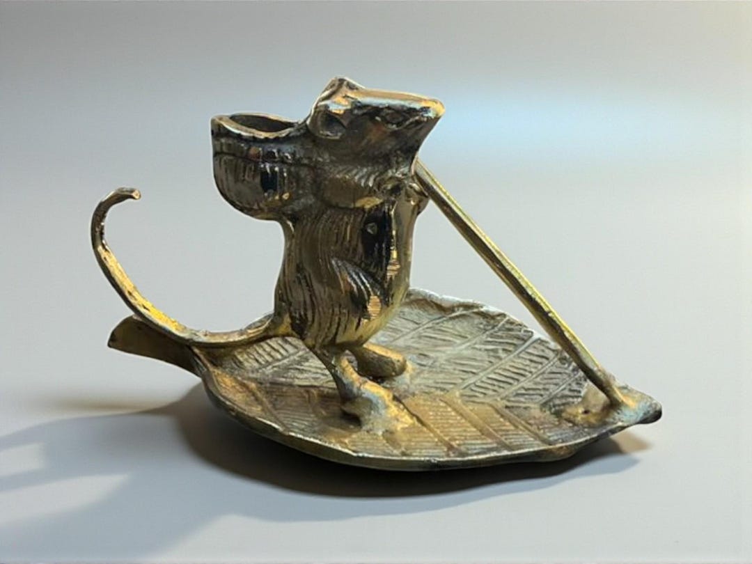Handcrafted Solid Brass Mouse Figurine Rowing on Leaf – Vintage ...