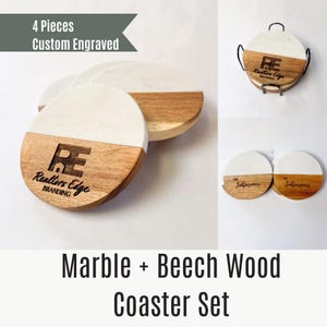 4 Coaster Set Marble and Wood Branded for Real Estate Client Closing Gift House Sale Present Realtor Gift Ideas for Housewarming Gift box