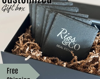 Coaster Set Branded for Real Estate Client Closing Gift for House Sale Present from Realtor Gift Ideas for Housewarming Gift box Under 50