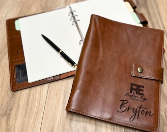 Couverture personnalisée de l'agenda A5 en cuir gravé, cadeau pour agent immobilier, planificateur d'entreprise, cadeau d'entreprise, nom du logo à l'intérieur, organiseur rechargeable personnalisé