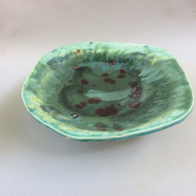 Blue and green serving platterplate handmade stoneware Etsy