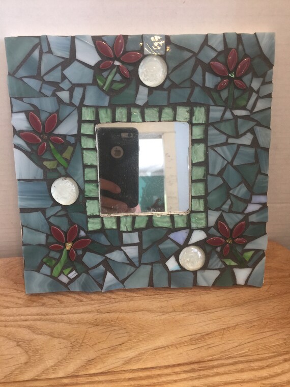 Mosaic Mirror Wall Art Handmade Glass Flowers 10
