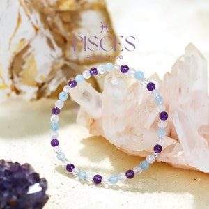 Pisces Armband - Sternzeichen Kristall Armband - Heilender Kristall - Edelstein Perlen Armband - Sternzeichen Geburtstagsgeschenk - Natürliche Birthstone Kristalle