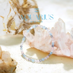 Bracelet Verseau - Bracelet en cristal du zodiaque - Cristal de guérison - Bracelet de perles de pierres précieuses - Cadeau d&#39;anniversaire du zodiaque - Cristaux de pierre de naissance naturels