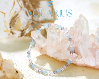 Pulsera de Acuario - Pulsera de Cristal del Zodíaco - Cristal Curativo - Pulsera de Cuentas de Piedras Preciosas - Regalo de Cumpleaños del Zodíaco - Cristales de Piedras Natales Naturales