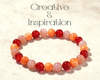 Pulsera creativa e inspiradora - Pulsera de cristal de 8 mm - Piedra solar - Pulsera de cuentas de piedra curativa - Apoyo emocional - Piedra preciosa energética