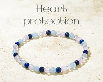 Pulsera de protección del corazón - Pulsera de cristal curativo de 4 mm - Cuarzo rosa - Pulsera de cuentas de piedra natural - Apoyo emocional - Gema energética