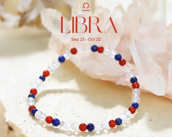 Pulsera de Libra - Pulsera de cristal del zodíaco - Cristal curativo - Pulsera de cuentas de piedras preciosas de 4 mm - Regalo de cumpleaños del zodíaco - Cristales de piedra de nacimiento naturales