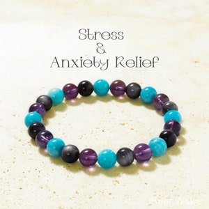Stress & Angst Relief Armband - 8 mm Heilstein Armband - Amethyst - Naturstein Armband - Emotionale Unterstützung - Energie Edelstein