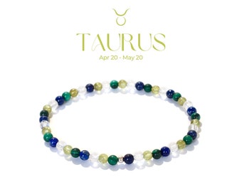 Pulsera de Tauro - Pulsera de cristal del zodíaco - Cristal curativo - Pulsera de cuentas de piedras preciosas de 4 mm - Regalo de cumpleaños del zodíaco - Cristal de piedra de nacimiento natural