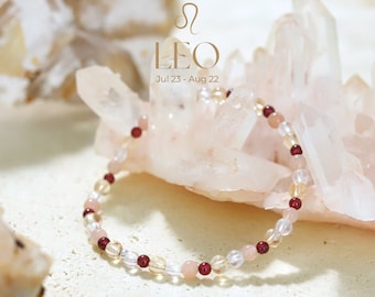 Pulsera Leo - Pulsera de cristal del zodíaco - Cristal curativo - Pulsera de cuentas de piedras preciosas de 4 mm - Regalo de cumpleaños del zodíaco - Cristales de piedra de nacimiento naturales