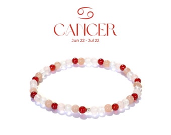 Pulsera de Cáncer - Pulsera de Cristal del Zodiaco - Cristal Curativo - Pulsera de Cuentas de Piedras Preciosas de 4 mm - Regalo de Cumpleaños del Zodiaco - Cristal de Piedra de Nacimiento Natural
