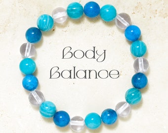 Pulsera Body Balance - Pulsera de cristal curativo de 8 mm - Cuarzo transparente - Pulsera de cuentas de piedra natural - Apoyo emocional - Piedra preciosa energética