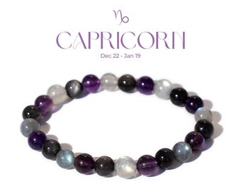 Pulsera Capricornio - Pulsera de Cristal del Zodiaco - Cristal Curativo - Pulsera de Cuentas de Piedras Preciosas - Regalo de Cumpleaños del Zodiaco - Cristales de Piedras Natales Naturales