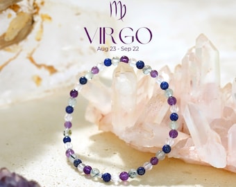 Pulsera de Virgo - Pulsera de cristal del zodíaco - Cristal curativo - Pulsera de cuentas de piedras preciosas de 4 mm - Regalo de cumpleaños del zodíaco - Cristales de piedra de nacimiento naturales