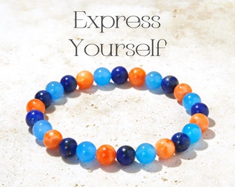 Pulsera Exprésate - Pulsera de Cristal Curativo de 8 mm - Lapislázuli - Pulsera de Cuentas de Piedra Natural - Apoyo Emocional - Piedra Energética