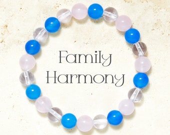 Pulsera Armonía Familiar - Pulsera de Cristales Curativos de 8 mm - Cuarzo Rosa - Pulsera de Cuentas de Piedra Natural - Apoyo Emocional - Piedra Energética