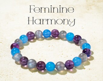 Pulsera de armonía femenina - Pulsera de cristal curativo de 8 mm - Amatista - Pulsera de cuentas de piedra natural - Apoyo emocional - Piedra preciosa energética