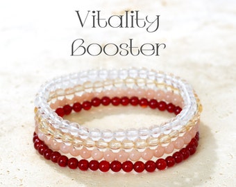 Juego de 4 pulseras de cristal curativo de 4 mm - Apoyo emocional - Set de regalo - Piedra natural con cuentas - Citrino - Regalo