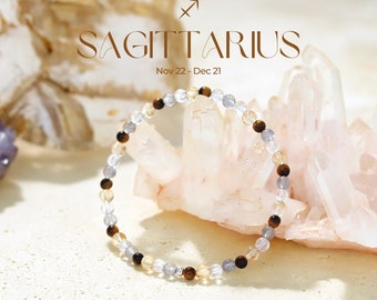 Pulsera de Sagitario - Pulsera de Cristal del Zodíaco - Cristal Curativo - Pulsera de Cuentas de Piedras Preciosas de 4 mm - Regalo de Cumpleaños - Cristales de Piedras Natales Naturales