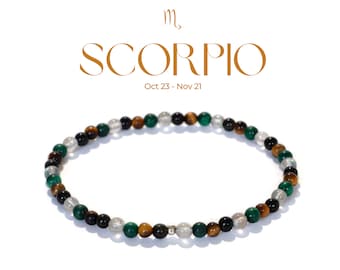 Pulsera de Escorpio - Pulsera de Cristal del Zodíaco - Cristal Curativo - Pulsera de Cuentas de Piedras Preciosas - Regalo de Cumpleaños del Zodíaco - Cristales de Piedras Natales Naturales
