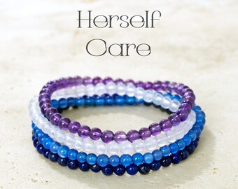 Pulsera de autocuidado - Juego de pulseras de cristales curativos - Set de regalo para mujer - Juego de pulseras de cuentas de piedras preciosas naturales de 4 mm - Apoyo emocional