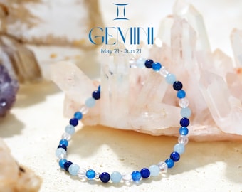 Pulsera Géminis - Pulsera de cristal del zodíaco - Cristal curativo - Pulsera de cuentas de piedras preciosas de 4 mm - Regalo de cumpleaños del zodíaco - Cristal de piedra de nacimiento natural