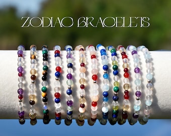 Pulsera de cristal del zodíaco - Pulsera curativa del zodíaco - Pulseras de cuentas de piedras preciosas naturales del zodíaco - Regalo de cumpleaños del zodíaco - Pulsera de piedra de nacimiento