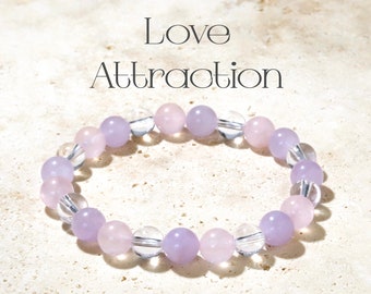 Pulsera para atraer el amor - Pulsera de cristal curativo - Joyería de piedras preciosas - Regalo de amor - Apoyo emocional - Pulsera de cuentas de piedra natural de 8 mm