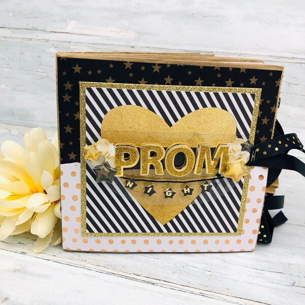 Prom Night Mini Scrapbook - Premade Paper Bag Photo Album - School Dance Pictures - Prom Date - High School Memory Book