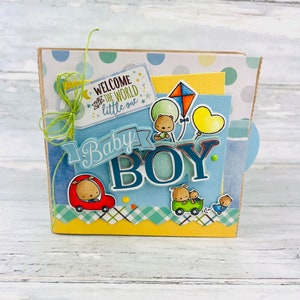 Baby Boy 5" Mini Scrapbook Album - Premade Paper Bag Photo Album - Gift for New Mom - Baby Shower Gift - Baby Keepsake Album