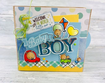 Baby Boy 5" Mini Scrapbook Album - Premade Paper Bag Photo Album - Gift for New Mom - Baby Shower Gift - Baby Keepsake Album