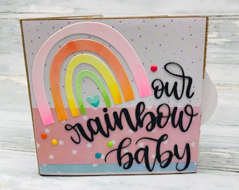 Our Rainbow Baby 5" Mini Scrapbook - Premade Paper Bag Photo Album - Baby Scrapbook - Gift for New Mom - Baby Gift - Baby Keepsake Album