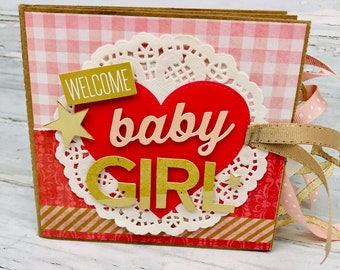 Welcome Baby Girl 5" Mini Scrapbook - Premade Paper Bag Photo Album - Gift for New Baby - Gift for Mom - Baby Shower - Baby Keepsake Album