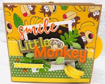 Smile Little Monkey Baby Mini 5" Scrapbook - Premade Paper Bag Photo Album - Baby Gift - Baby Photo Album - New Mom Gift - Instax Photos