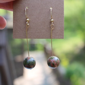 Jasper bead and gold drop earrings