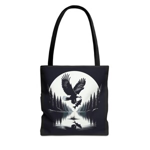 Majestic Eagle Tote Bag Silhouetted Moonlit Eagle Scene, Nature Lover Gift, Eco-Friendly Shopping Tote, Adventures gift, Wildlife Art Bag