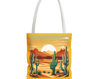 Desert Sunrise Tote Bag Vibrant Mountain Landscape, Nature-Inspired Eco-Friendly Bag