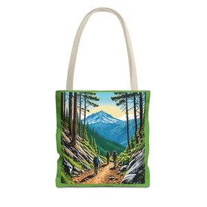 Adventure Awaits Hiking Mountain Trail Tote Bag Reusable Eco-Friendly Bag for Hiking Lovers, Outdoor Adventures, Camping, Gift or Travelers