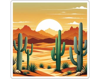 Desert Sunset Kiss-Cut Stickers, Nature Stickers, Laptop Decals, Boho Decor, Cactus Art, Gift for Nature Lovers