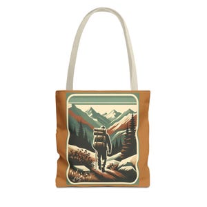 Retro Mountain Trek Vintage Hiker Tote Bag, Camping Bag, Eco-Friendly Shopping Tote, Nature Lover Gift, Travel Companion, Outdoor Enthusiast
