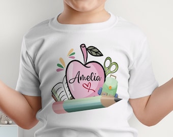 Personalized Back to School Kids Shirt, Girl Back to School Name Toddler Tee, Custom Name Pencil Shirt, 1st Day of School