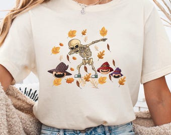 Camiseta de Halloween con esqueleto bailando: divertida camiseta de fiesta de calabaza