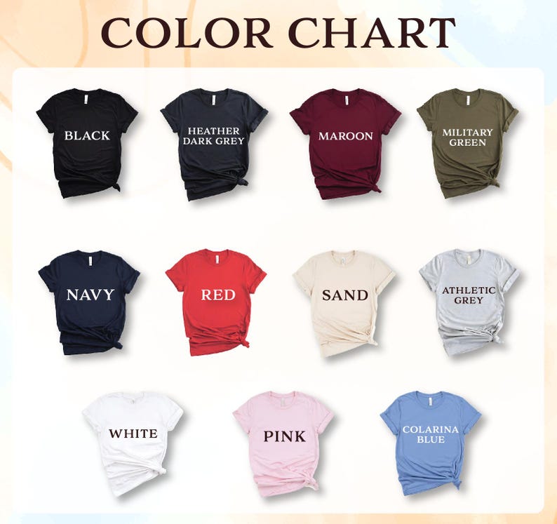 a group of t - shirts that say color chart